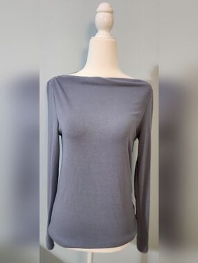 Lightweight Boat Neck Long Sleeve Top - Blue/Gray